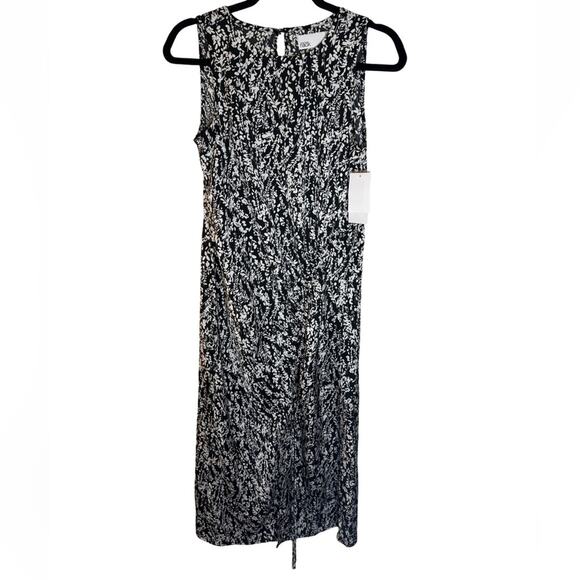 Nordstrom Rack Shirred Black Trailing Vines Midi Dress Size XXS - Picture 3 of 7